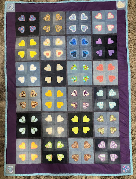 3 inch heart quilt by Faye