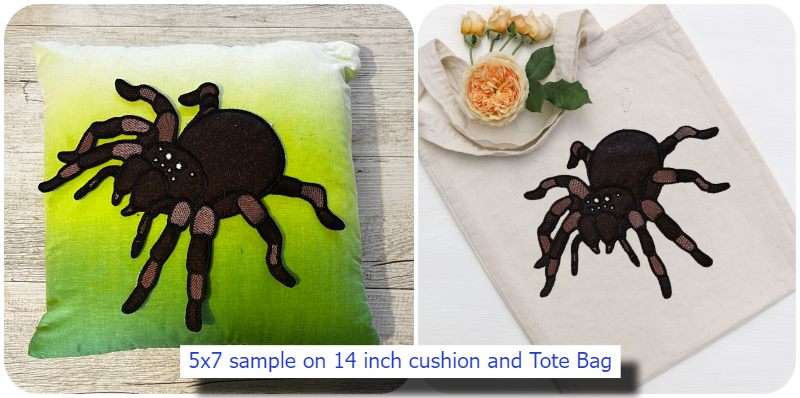 5x7 spider sample cushion and tote bag