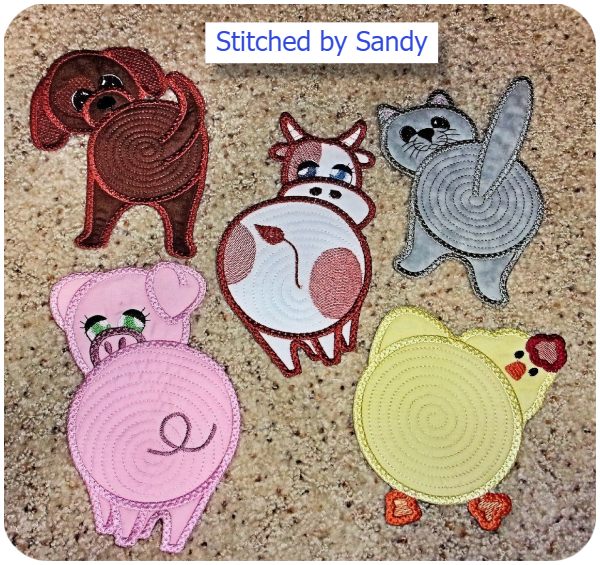 Cheeky Coasters stitched by Sandy