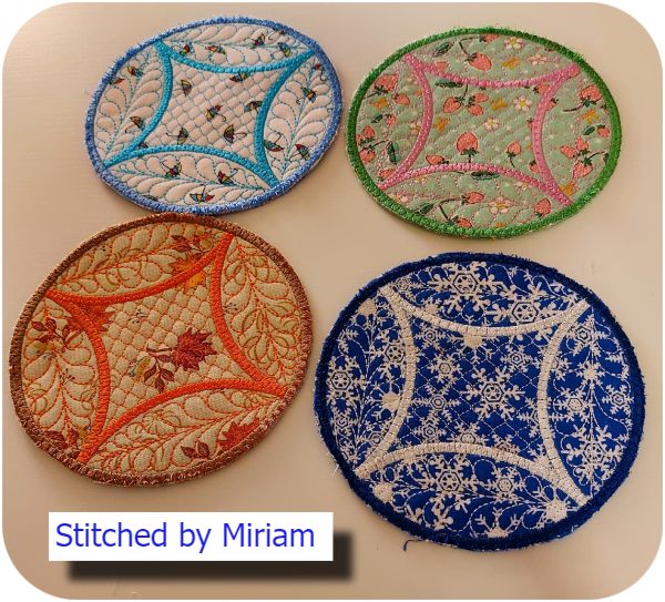 Free In the hoop Quilted Coaster by Miriam