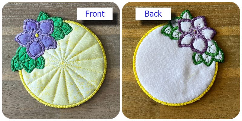 Front and back of Free Flower Circle Coaster by Kreative Kiwi