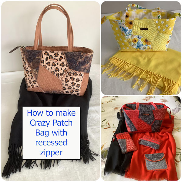 How to make Crazy Patch Bag with recessed zipper by Darina - 600