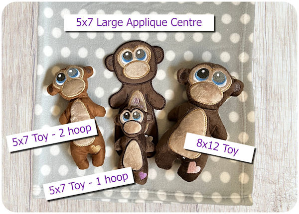 Large Applique Monkey and In the hoop Toy by Kreative Kiwi -large