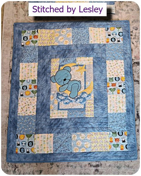 Large Teddy in Moon Quilt by Lesley