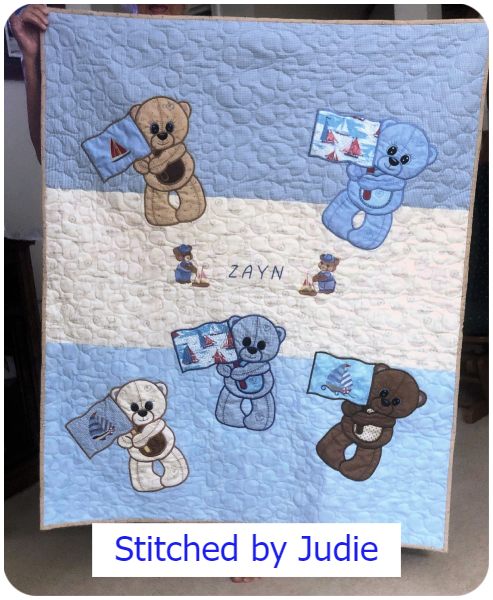 Large Teddy with flag quilt by Judie