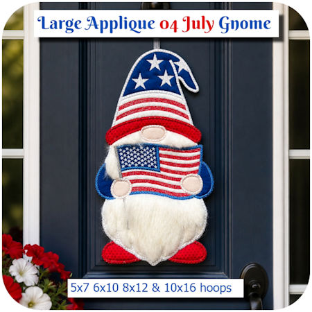 Large Applique USA Gnome