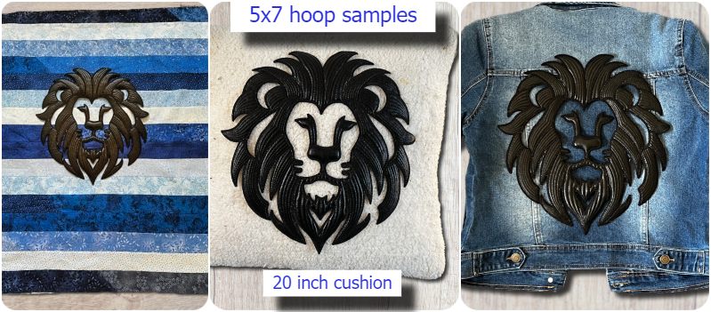 samples of Silhouette Lion 5x7 hoop Kreative Kiwi