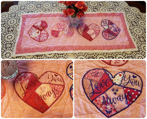 IW- Sue Ann - Crazy Patch heart table runner