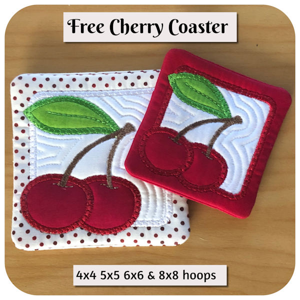 Free In the hoop Cherry Coaster by Kreative Kiwi - 600