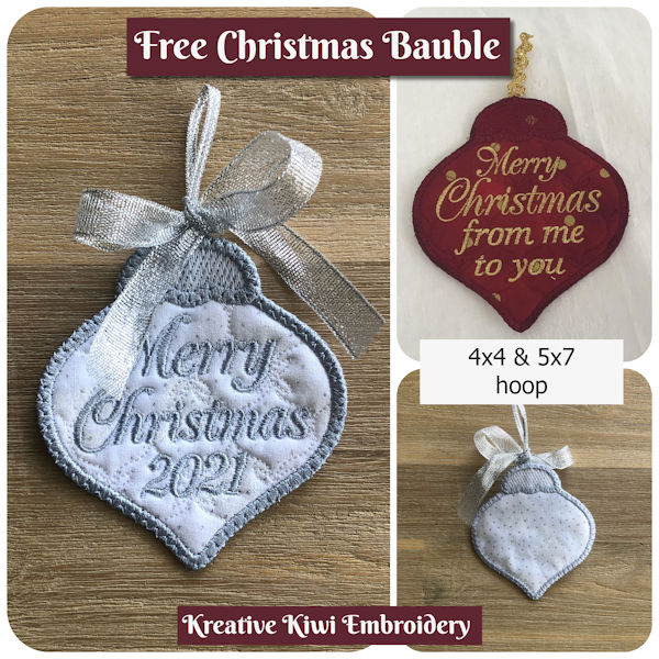 Free Christmas Bauble for 4x4 and 5x7 hoops by Kreative Kiwi-600